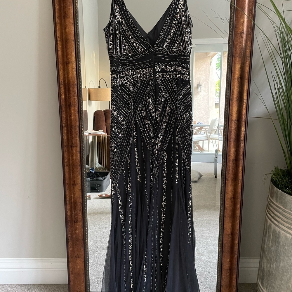 Embellished Marina charcoal gown